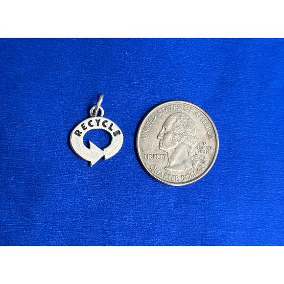 Sterling Silver Recycle Symbol and Word Charm, Recycle Symbol Recycle Word Charm - Picture 3 of 4